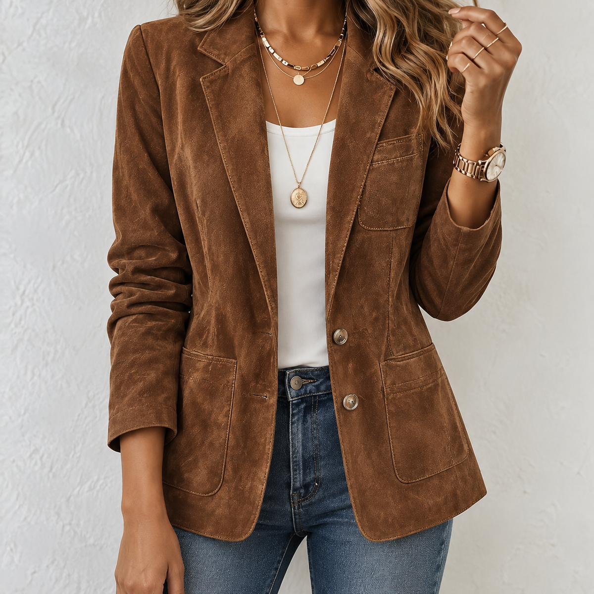 Rachel | Americana de Efecto Ante Abotonada
