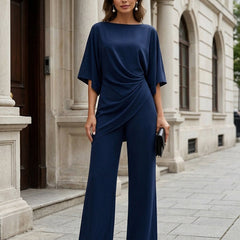 Conjunto de blusa drapeada y pantalón ancho