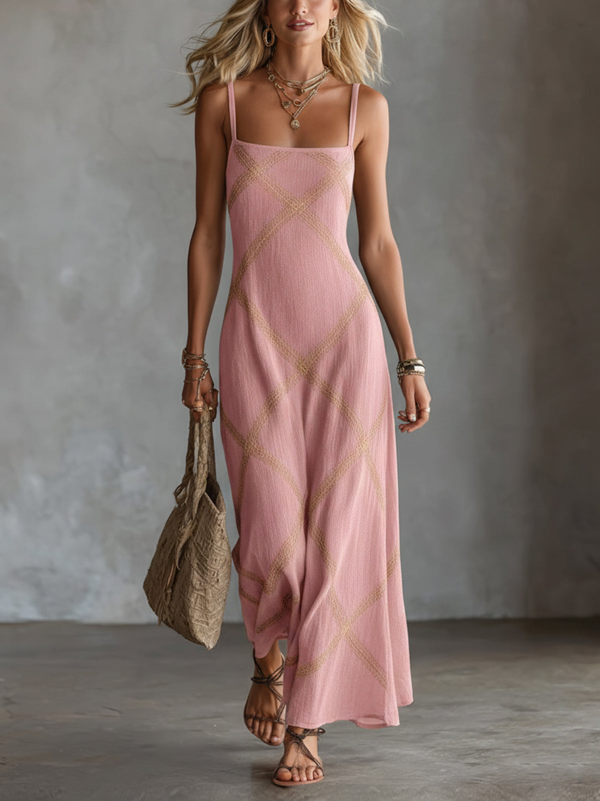 Vittoria vestido maxi geométrico rosa