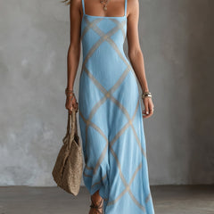 Vittoria vestido maxi geométrico azul