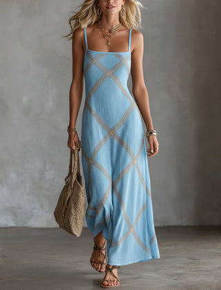 Vittoria vestido maxi geométrico azul