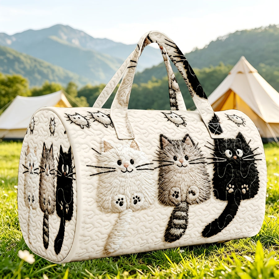 Tres gatos entre flores | Bolso acolchado