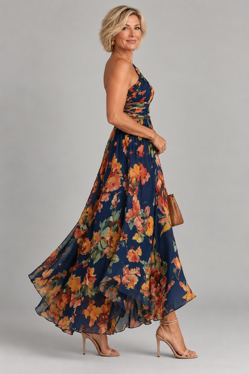 Celeste | Vestido Largo Floral de Un Hombro