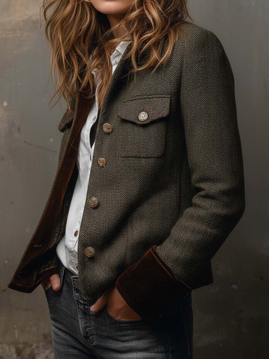 Dolores | Blazer de Sarga con Ribete en Contraste