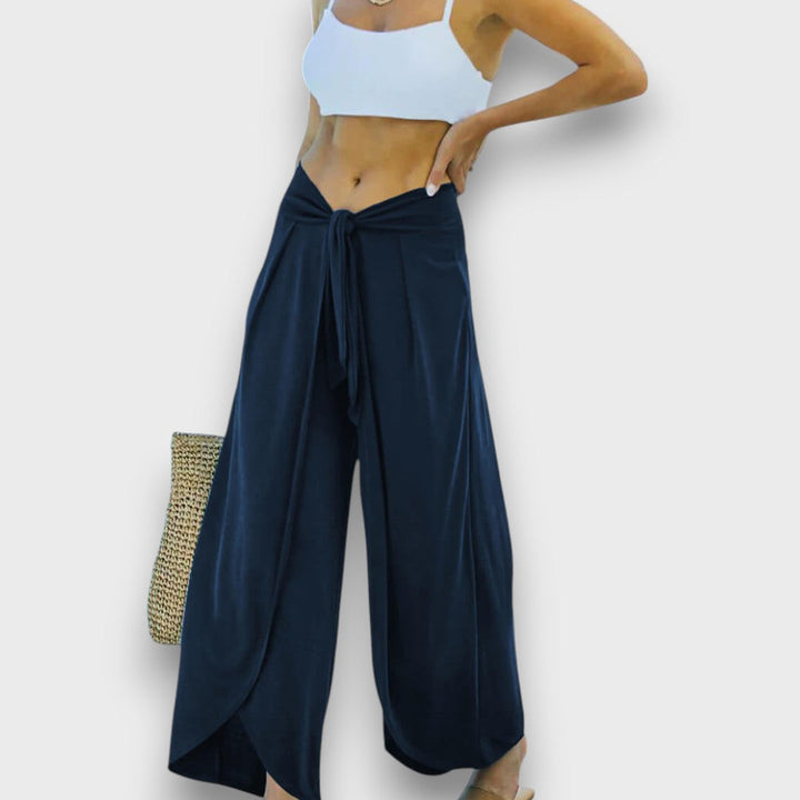 Narella – Pantalones de verano con efecto cruzado y cinturilla para anudar