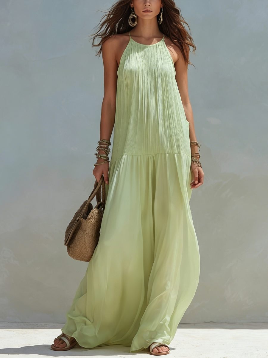 LIVIA | Maxi Vestido Boho Verde Pistacho