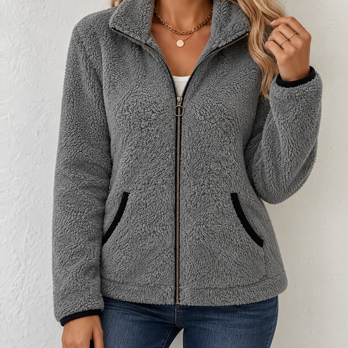 Clorinda | Chaqueta con Cremallera y Ribetes en Contraste