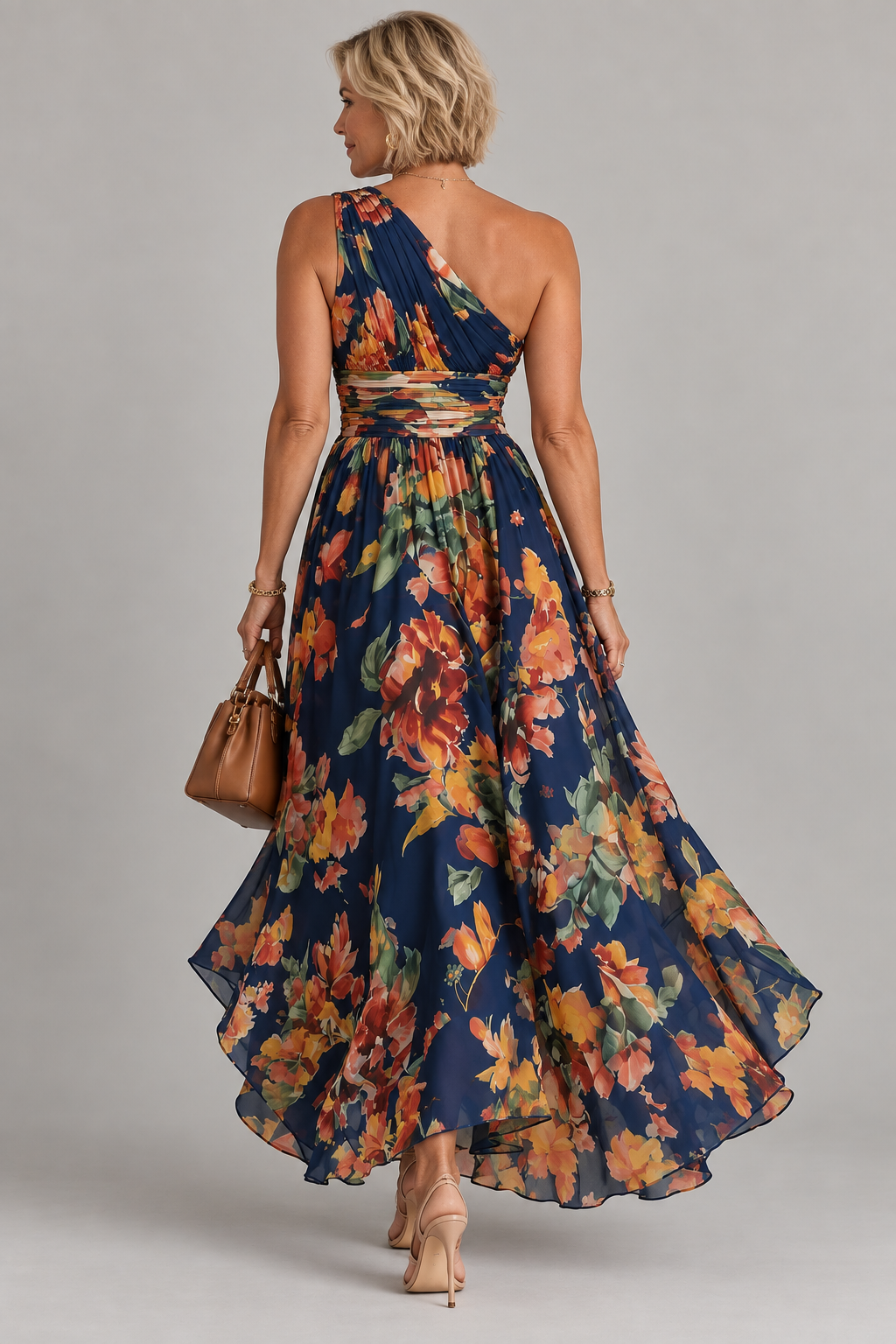 Celeste | Vestido Largo Floral de Un Hombro