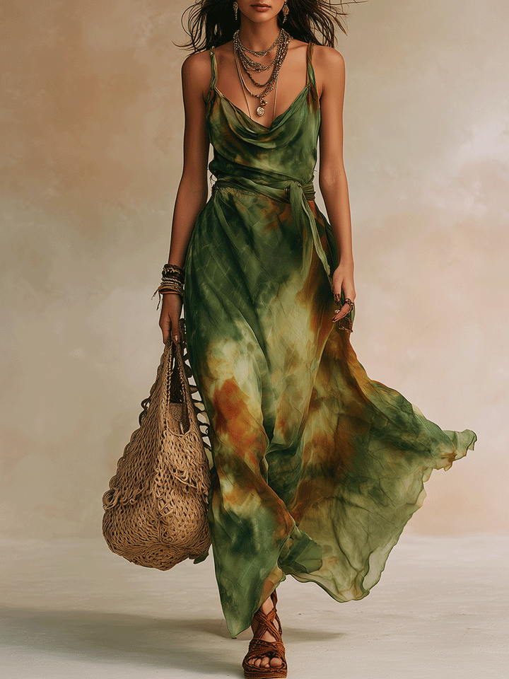 ELIRA | Maxi Vestido Verde Abstracto