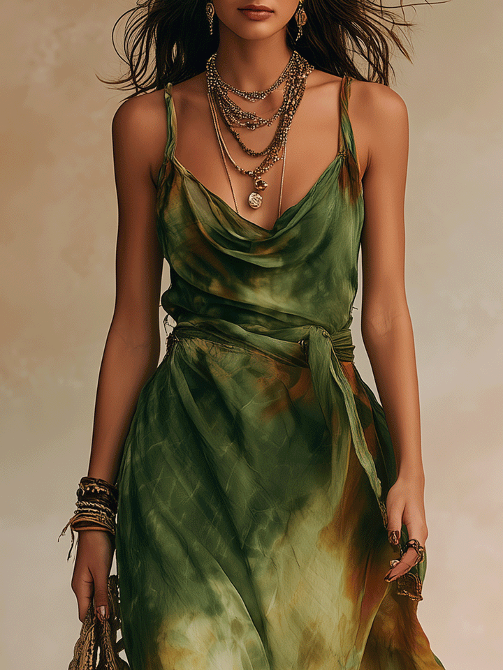 ELIRA | Maxi Vestido Verde Abstracto