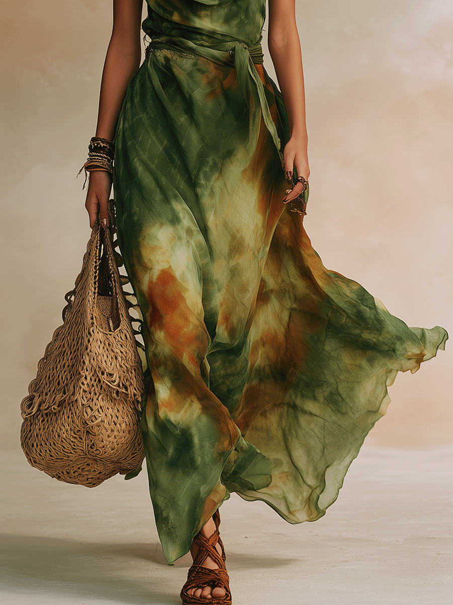 ELIRA | Maxi Vestido Verde Abstracto