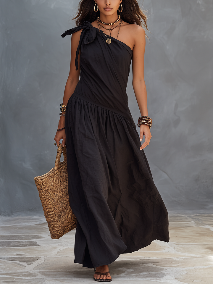 SELENA | Maxi Vestido Monospalla Negro