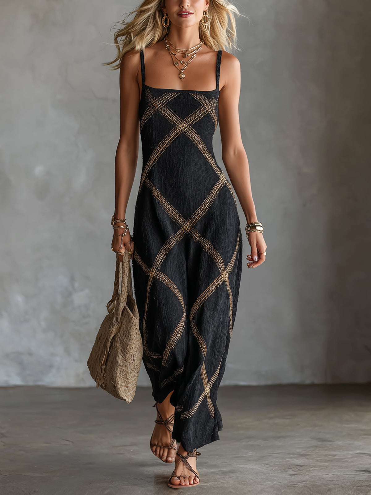 Vittoria vestido maxi geométrico negro