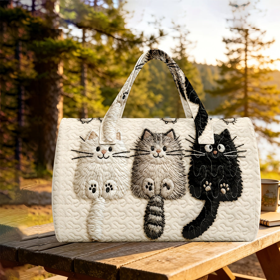 Tres gatos entre flores | Bolso acolchado