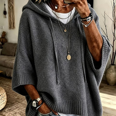 Jersey de punto con capucha y manga ancha en gris oscuro