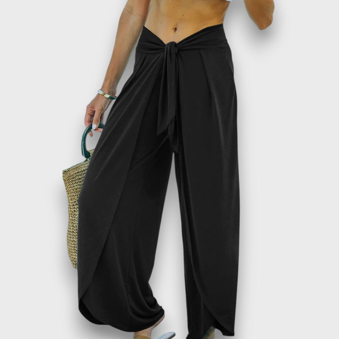 Narella – Pantalones de verano con efecto cruzado y cinturilla para anudar
