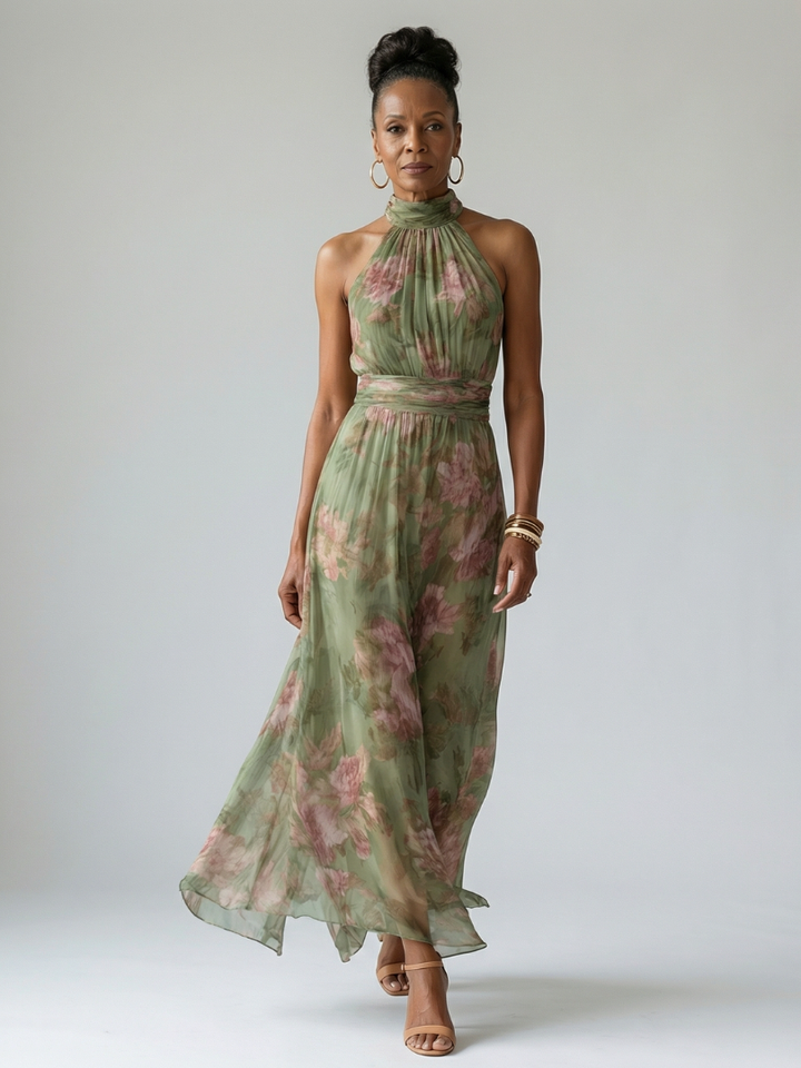 Mirelle | Vestido Midi Halter con Fruncidos