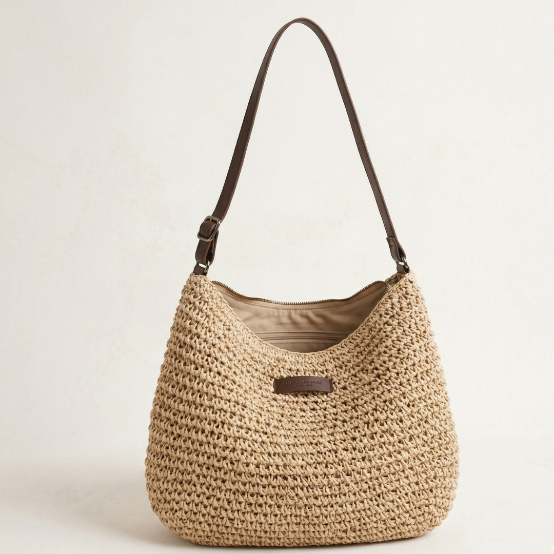 Bolso bandolera de ganchillo Cintia en beige natural con correa regulable — Valentina Massimo