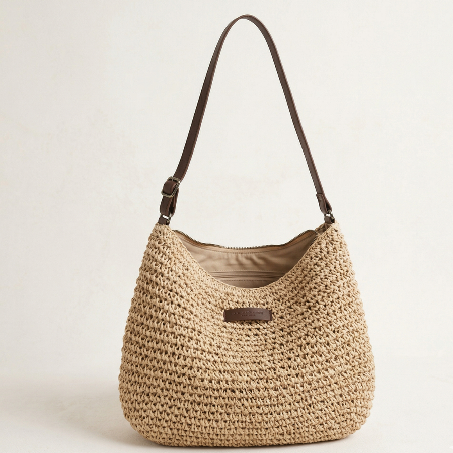 Bolso bandolera de ganchillo Cintia en beige natural con correa regulable — Valentina Massimo