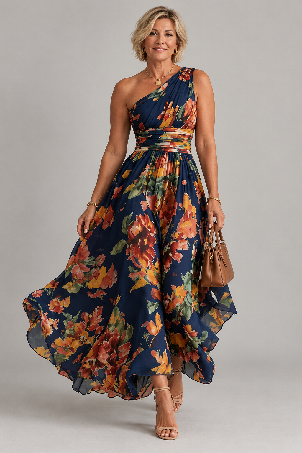 Celeste | Vestido Largo Floral de Un Hombro