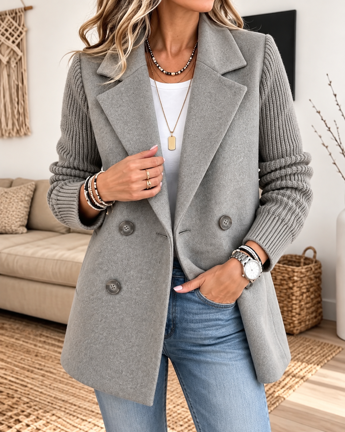Noelia | Chaqueta de Otoño con Mangas de Punto