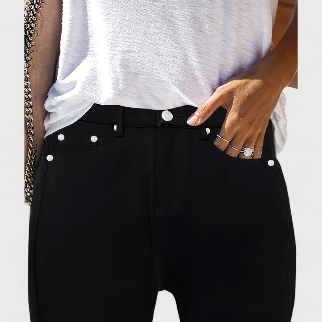 Floriale - Jeans negros de denim de cintura alta para mujer