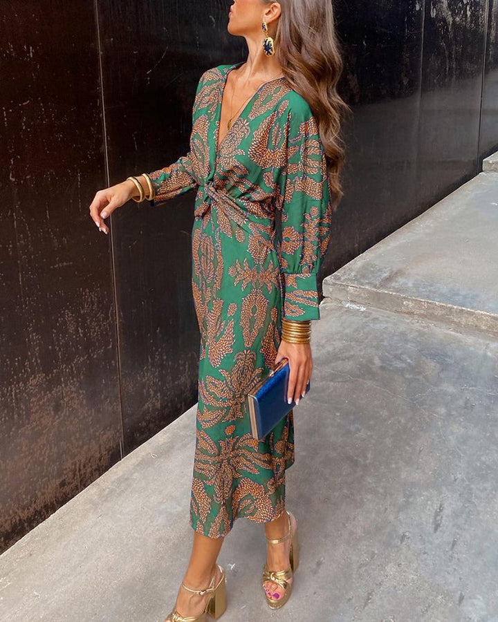 JASMIN | Vestido Midi Elegante con Estampado de Encanto Atemporal