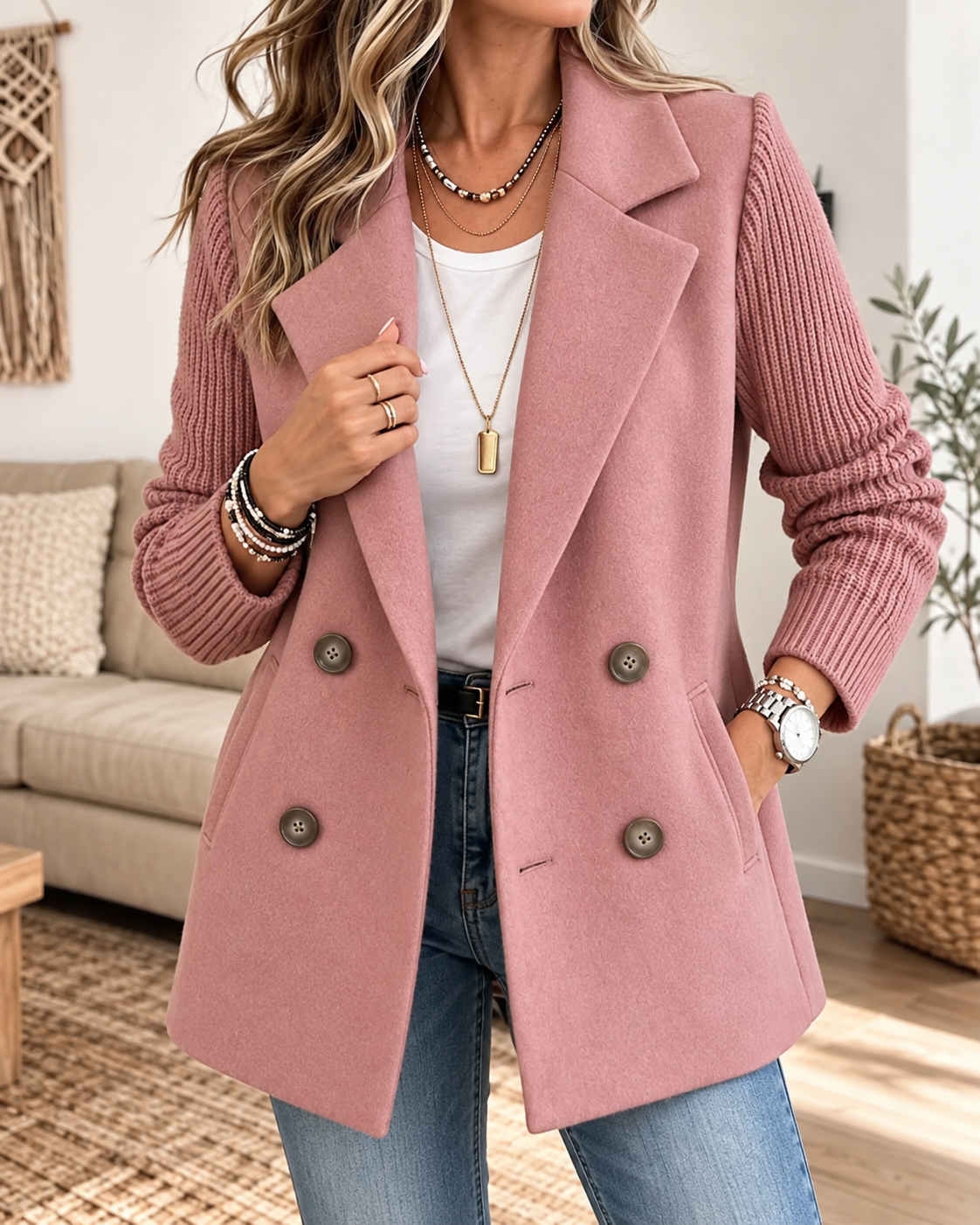 Noelia | Chaqueta de Otoño con Mangas de Punto