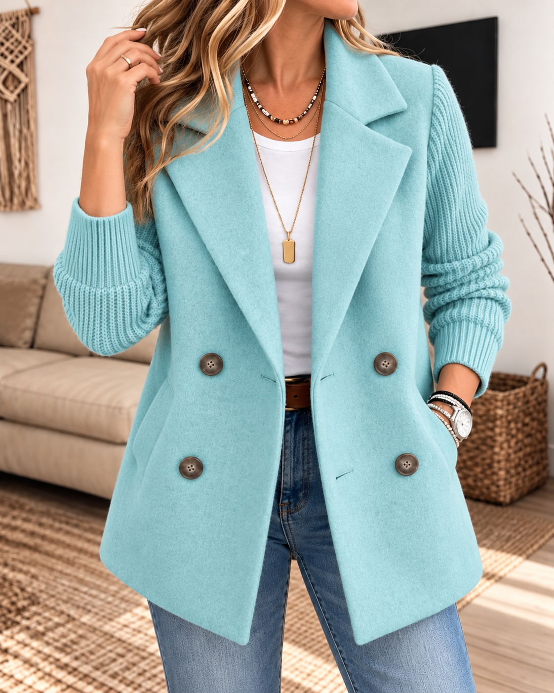 Noelia | Chaqueta de Otoño con Mangas de Punto
