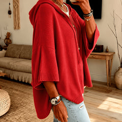 Jersey con capucha y manga ancha en rojo, detalle