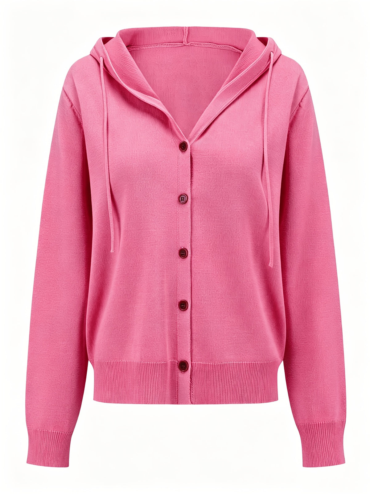 Cárdigan con capucha y botones en rosa, de espaldas