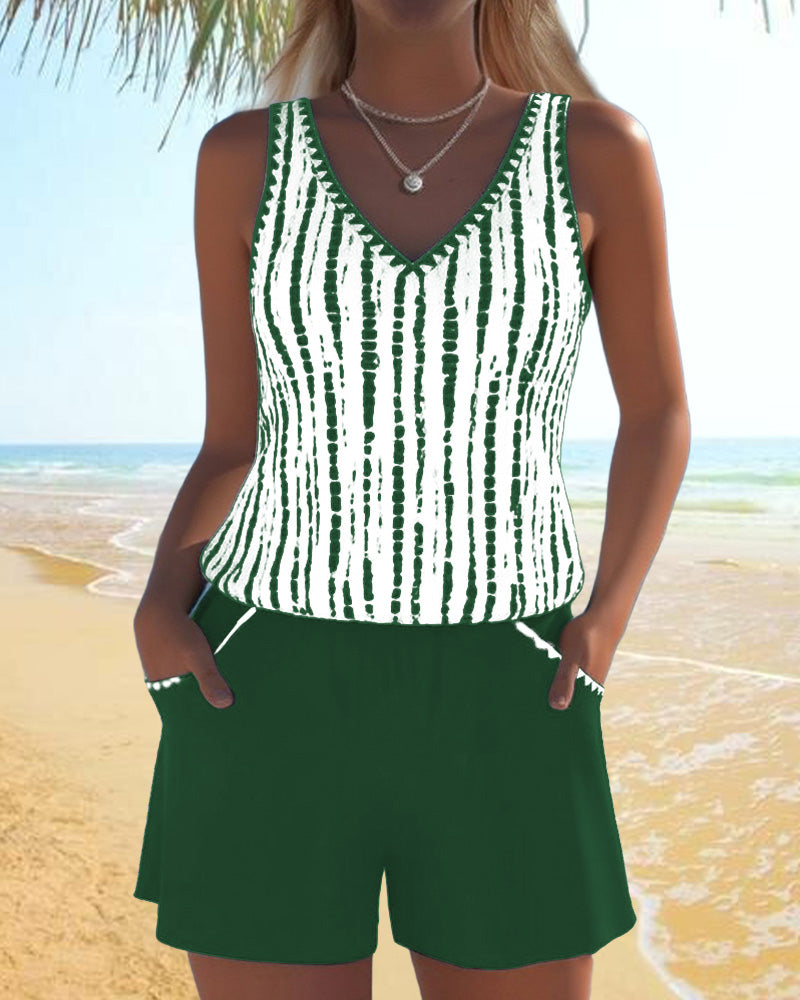 Mia | Traje de baño casual de dos piezas con estampado y bolsillos