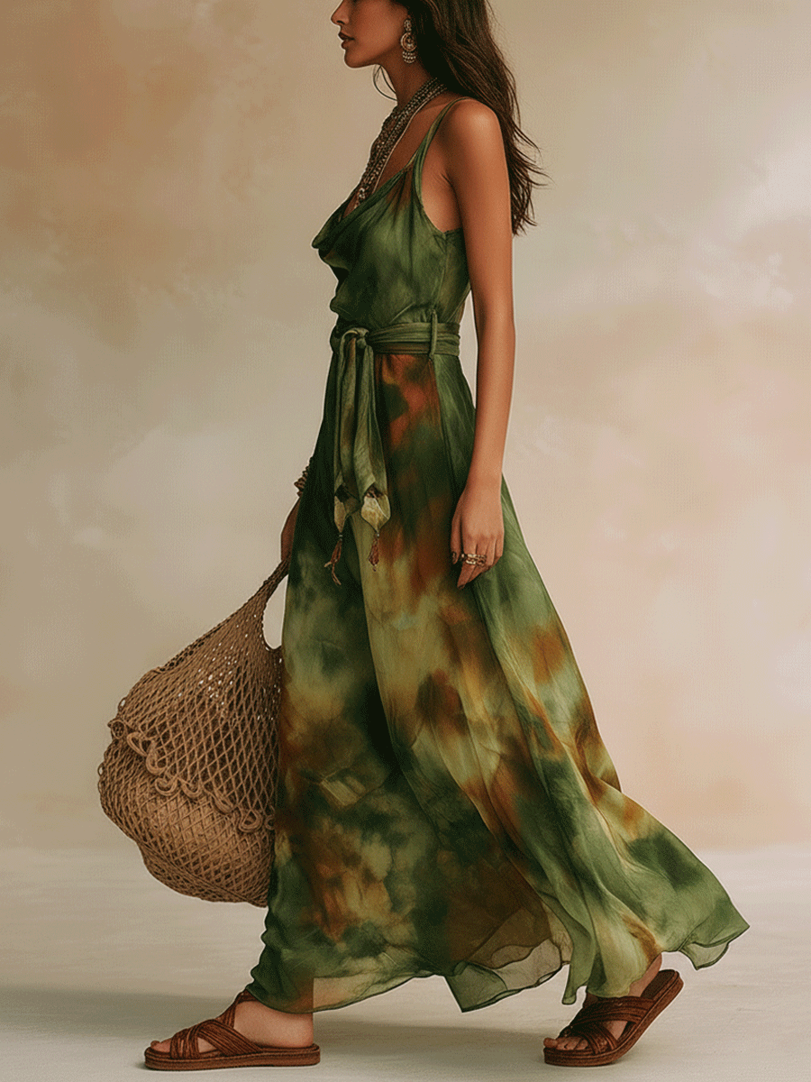 ELIRA | Maxi Vestido Verde Abstracto