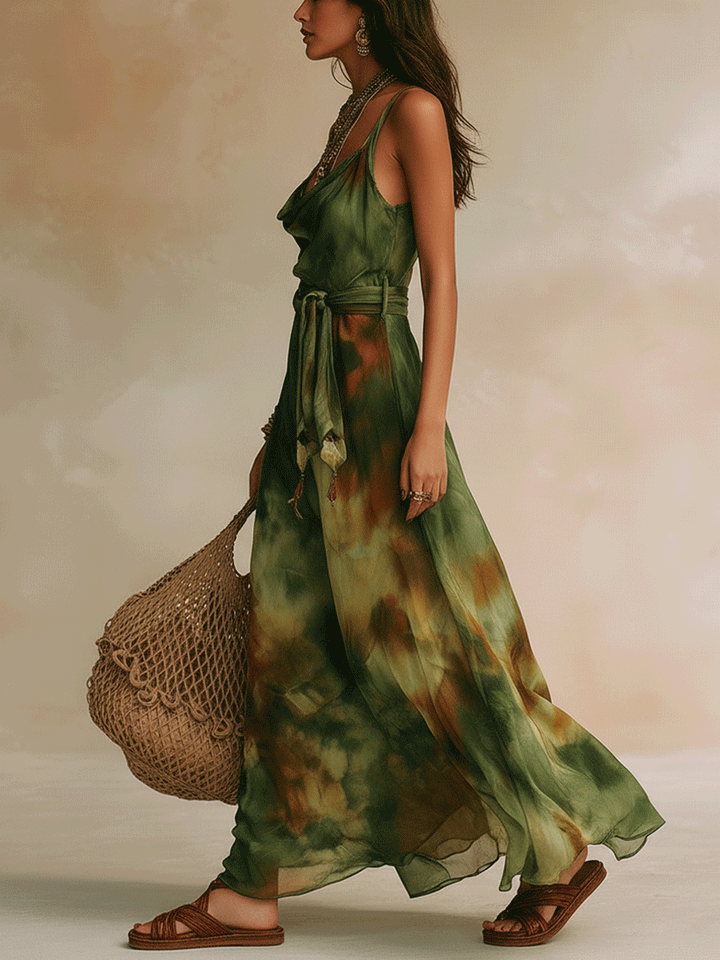 ELIRA | Maxi Vestido Verde Abstracto