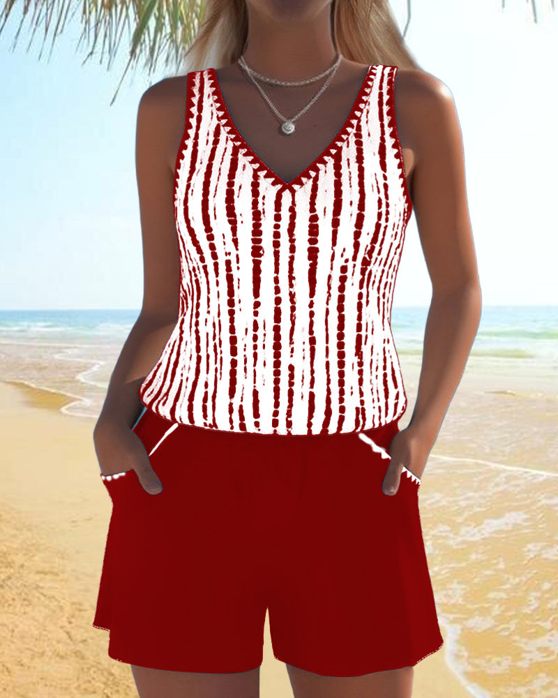 Mia | Traje de baño casual de dos piezas con estampado y bolsillos
