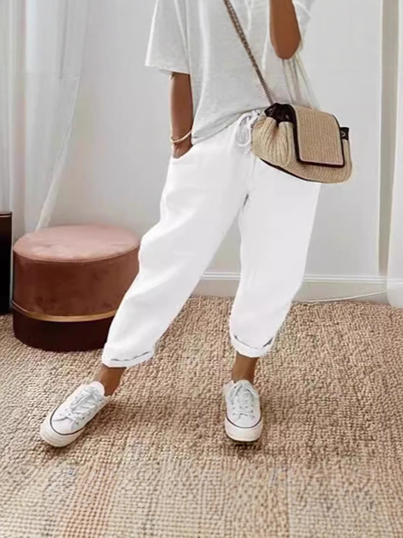 Pantalón Teresa en blanco — tejido ligero de caída suelta