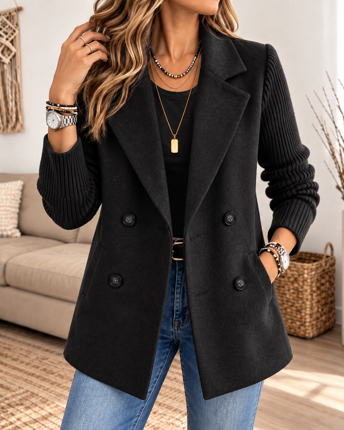 Noelia | Chaqueta de Otoño con Mangas de Punto