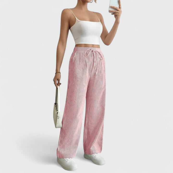 Dominique - Pantalones cómodos y amplios con detalles elegantes