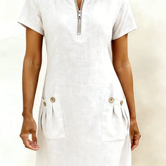 Leliana vestido de algodón y lino blanco