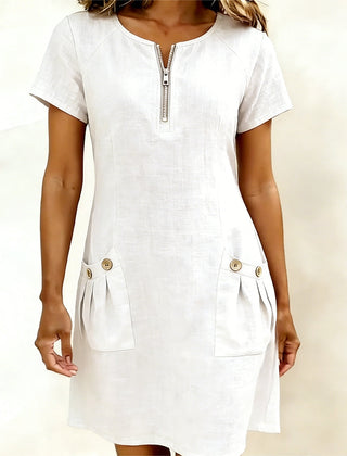 Leliana vestido de algodón y lino blanco
