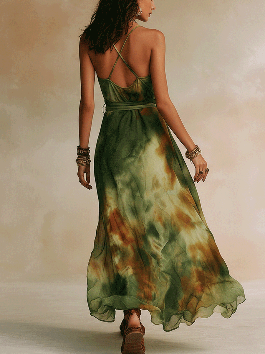 ELIRA | Maxi Vestido Verde Abstracto