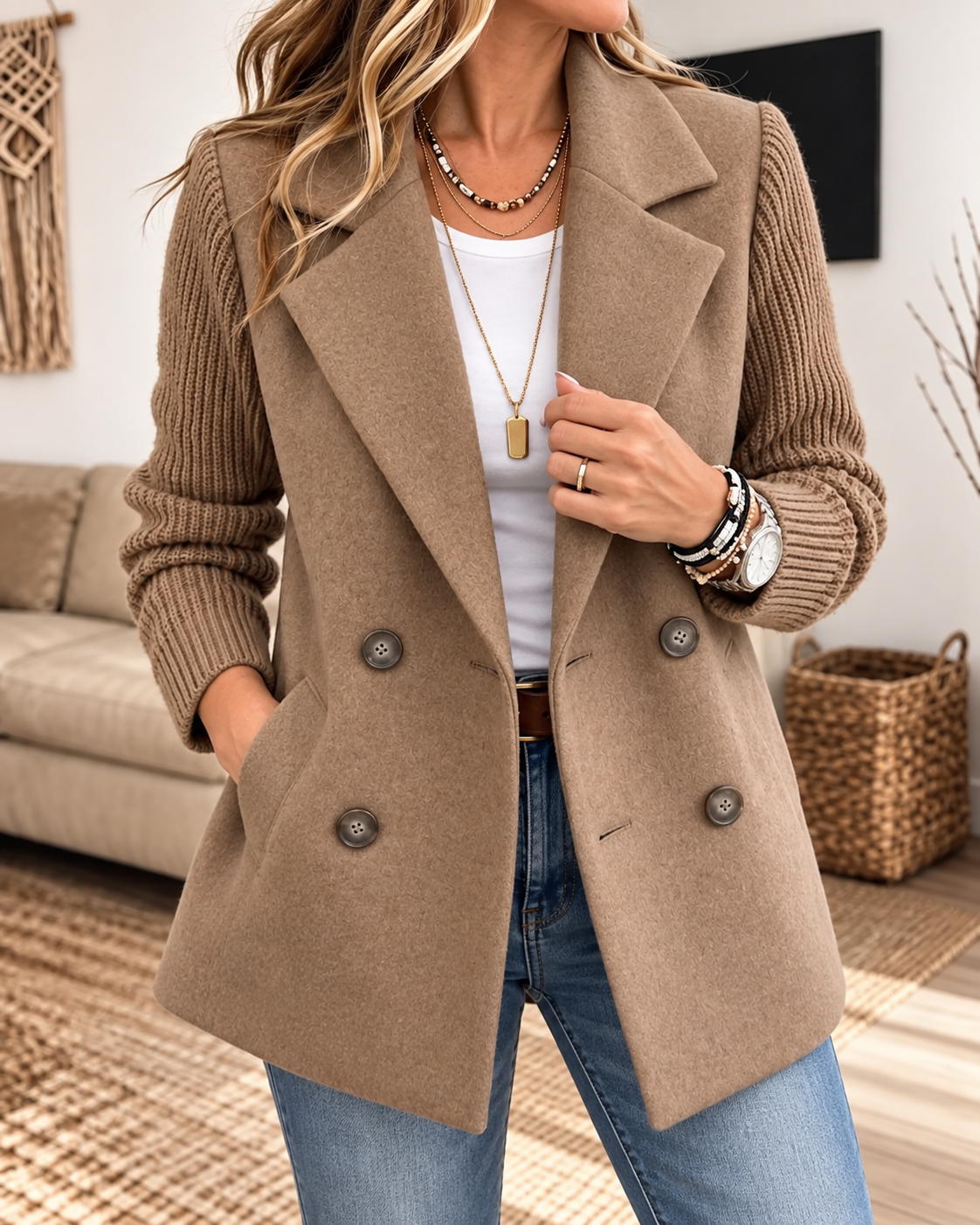 Noelia | Chaqueta de Otoño con Mangas de Punto
