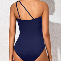 Espalda del bañador Grace en azul marino con dos tirantes finos ajustables
