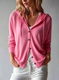 Cárdigan rosa con capucha y botones