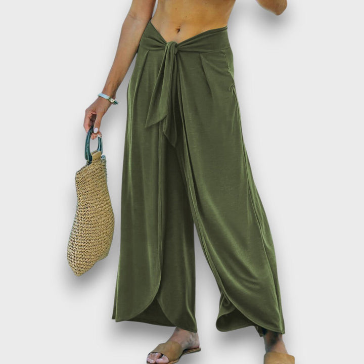 Narella – Pantalones de verano con efecto cruzado y cinturilla para anudar