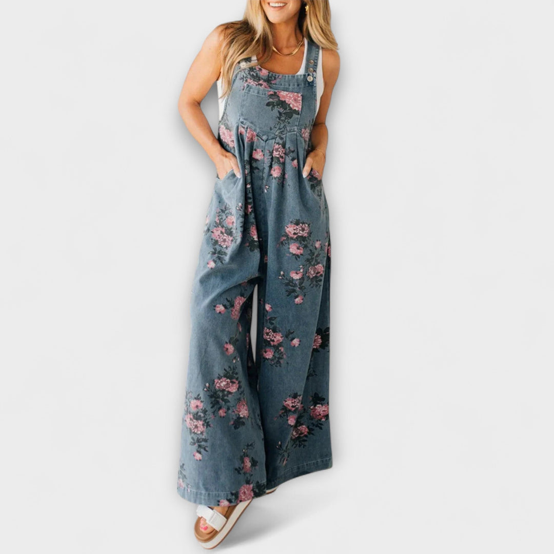 Bethany - Pantalón Salopette de Denim con Motivo Floral