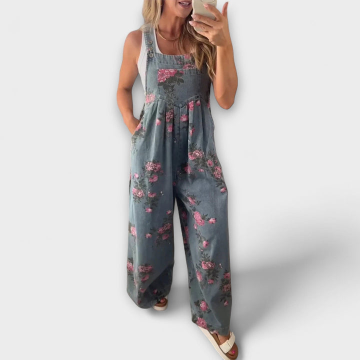 Bethany - Pantalón Salopette de Denim con Motivo Floral