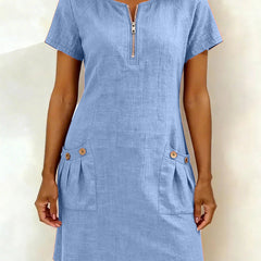 Leliana vestido de algodón y lino azul