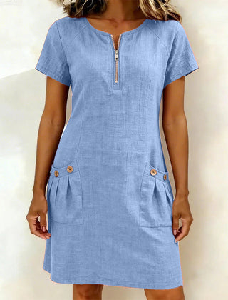 Leliana vestido de algodón y lino azul