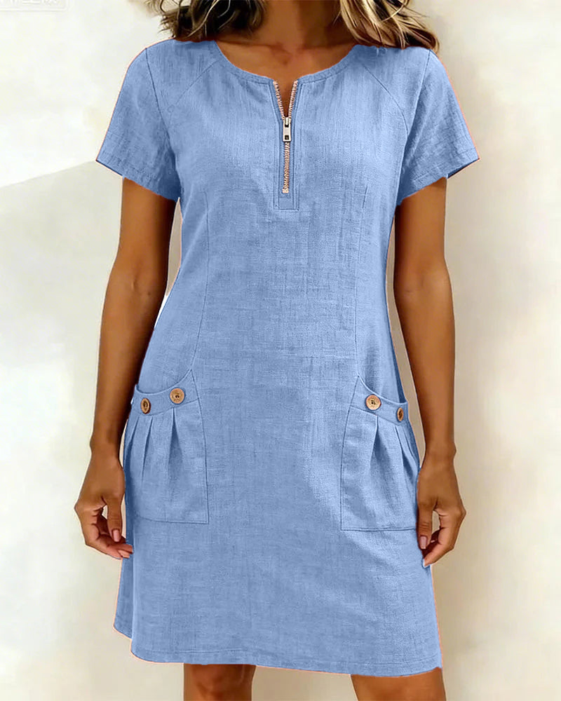 Leliana vestido de algodón y lino azul